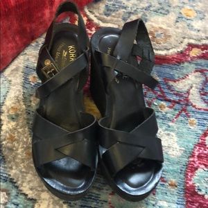 Kork Ease Black Leather Wedges